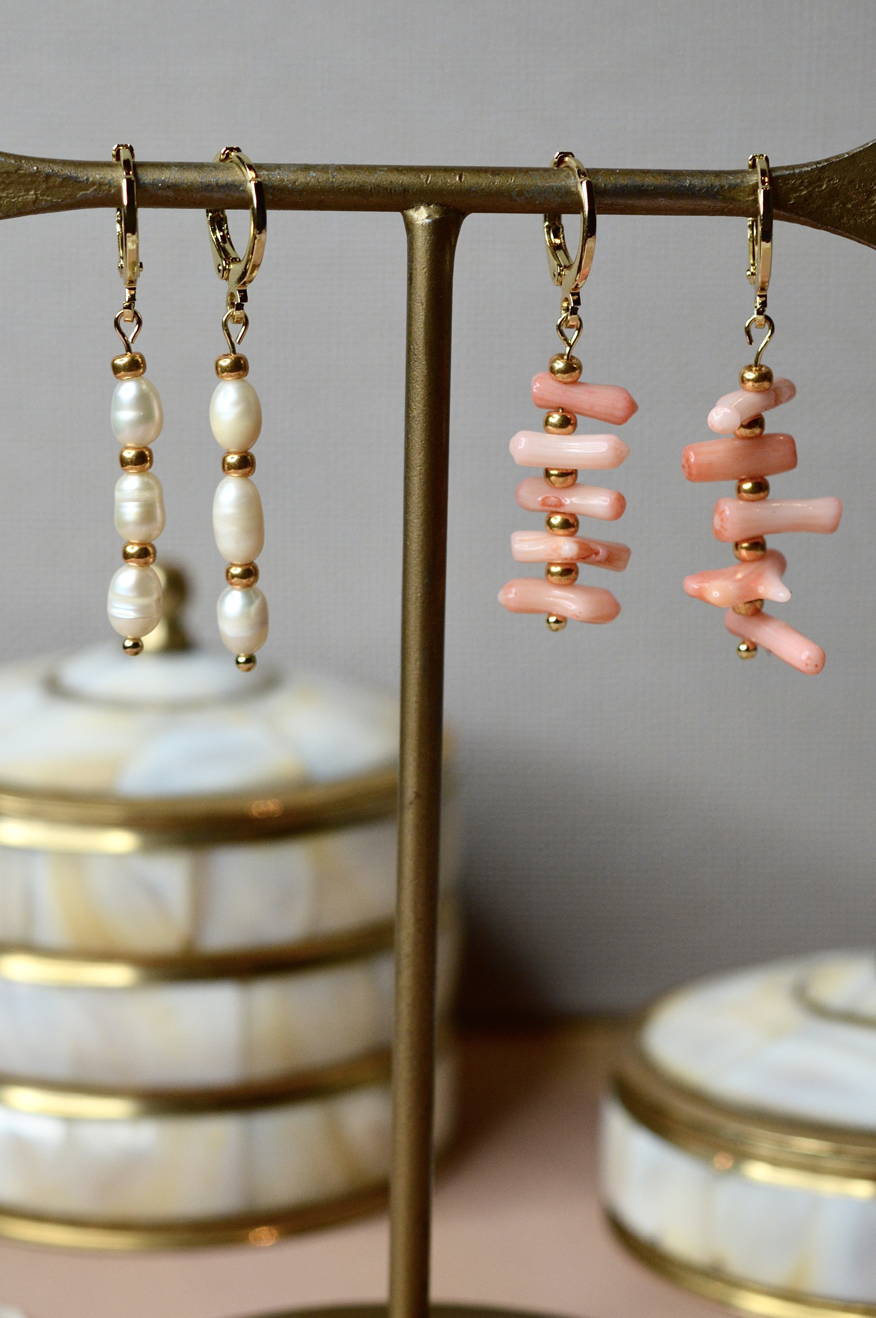 Peach Coral Earrings Gold Plated