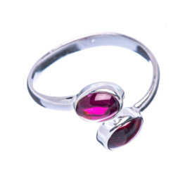 Garnet 2-Stones Ring / Sterling Silver 18