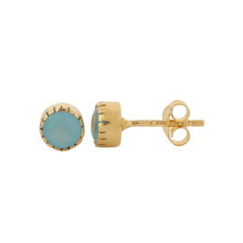 Blue Chalcedony Zircon Studs Gold Vermeil Oorstekers