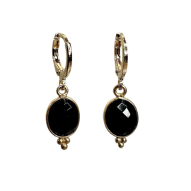 Black Onyx Gold Plated Earrings / Edelsteen Oorbellen