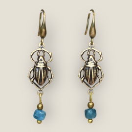 Brass Beetle Earrings Blue