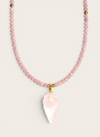 Pink Opal and Rose Quartz Shell Necklace - Gold Vermeil