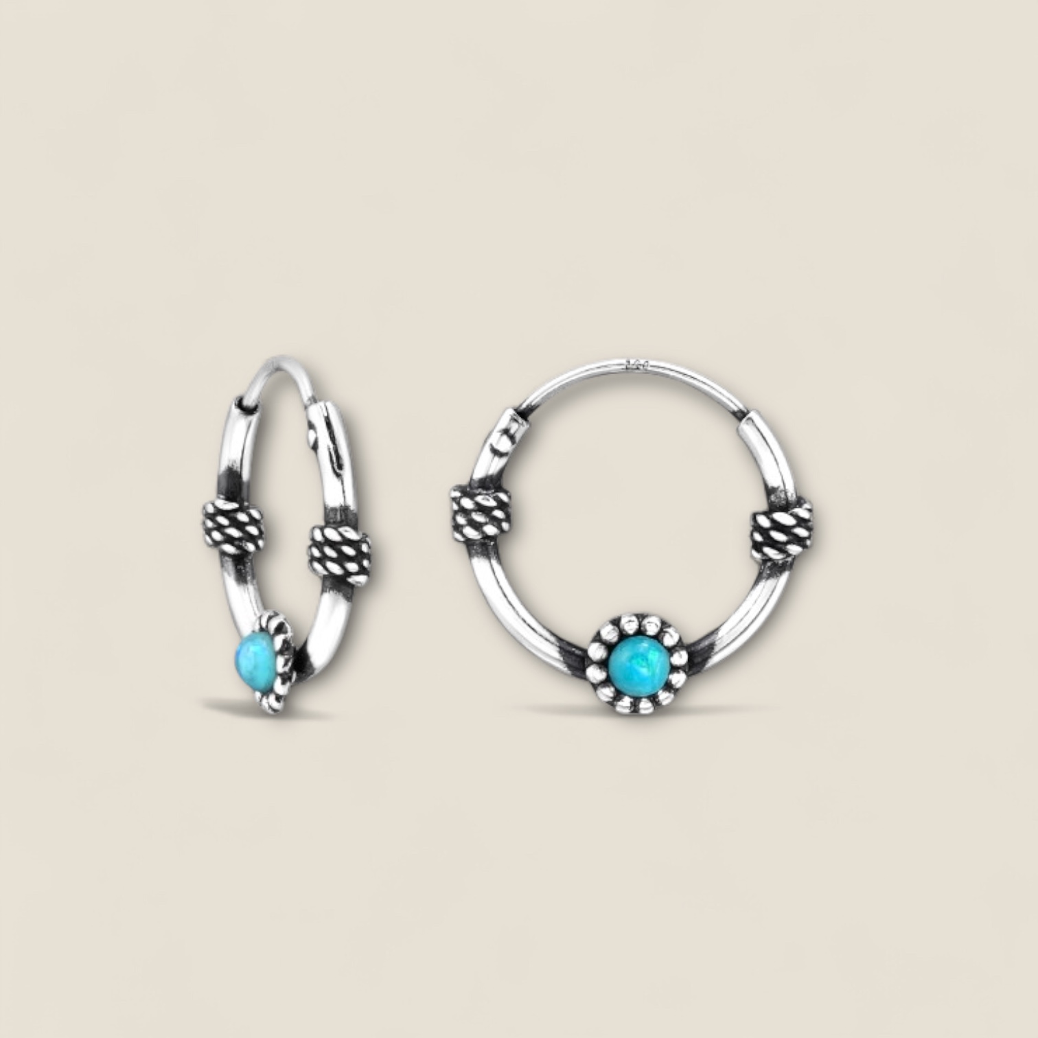 Bali Opal Hoops Sterling Silver