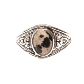 Oval Dalmation Jasper Filigree Ring Sterling Silver