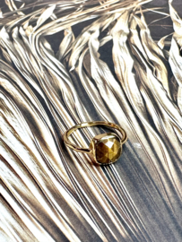 Square Tiger Eye Ring Gold Vermeil