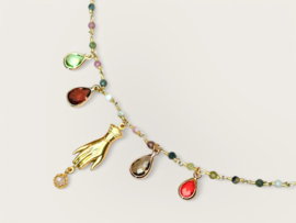 Gemstone & Hand Charm Necklace Gold Plated