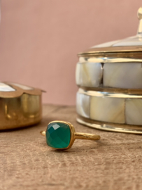 Square Green Onyx Ring Gold Vermeil