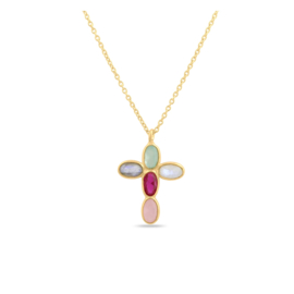 Multi Stone Cross Necklace Gold Vermeil