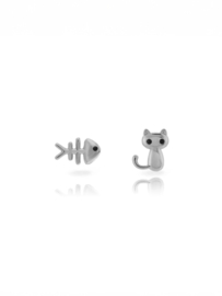 Cat & Fishbone Oorstekers - Sterling Zilver