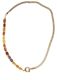 Amber Duo Design Ketting - Stainless Steel Goud