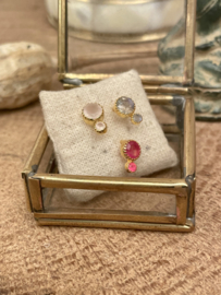 Rose Quartz 2-Stone Studs Gold Vermeil Oorstekers