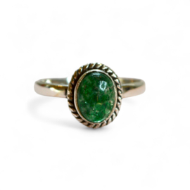 Braided Oval Green Jade Ring Sterling Silver