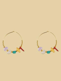 Solana Gemstone Hoops Earrings - Stainless Steel Gold