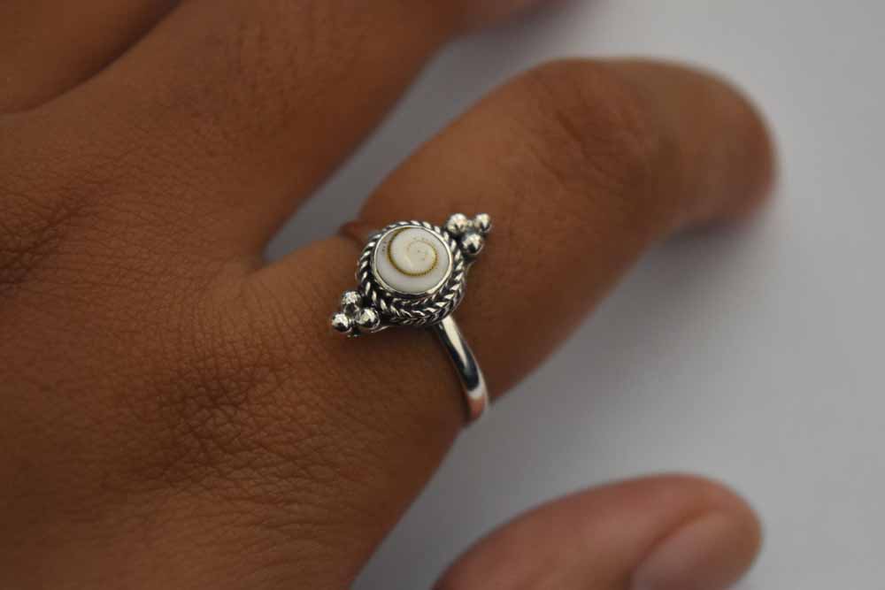 Double Dotted Shiva Shell Ring Sterling Silver