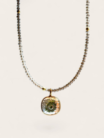Rookkwarts Fumé Flor Ketting - Gold Vermeil
