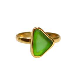 Green Sea Glass Ring Gold Vermeil 17.25