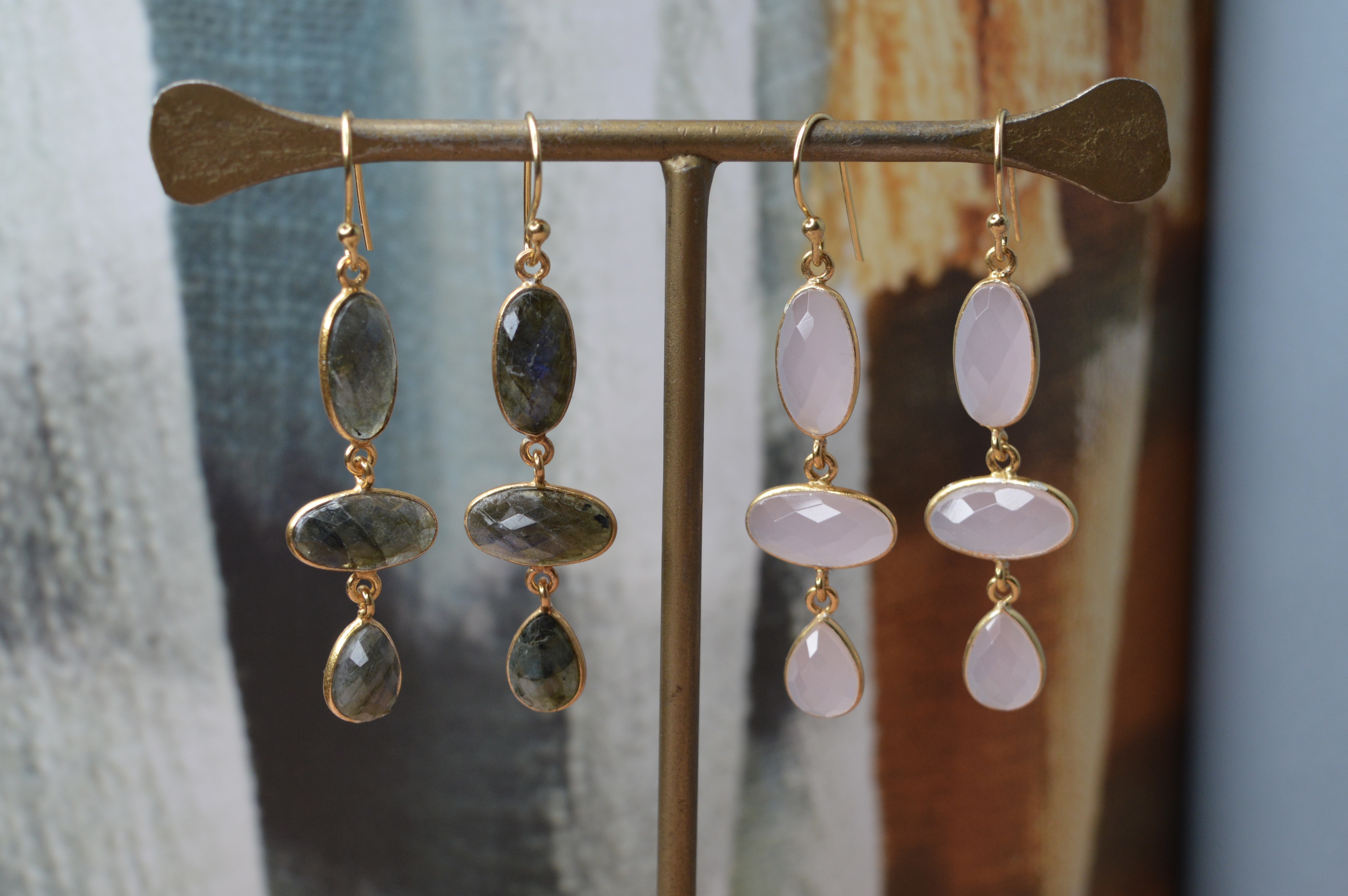 Madurai Long Labradorite Earrings Gold Vermeil