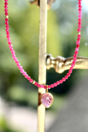 Robijn en Roze Toermalijn Ketting - Gold Vermeil