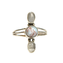 Beachy 3 Stone Ring Sterling Silver 19