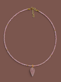 Roze Opaal en Rozenkwarts Schelp Ketting - Gold Vermeil