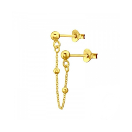 Hanging Chain Ear Studs Gold Vermeil / Oorstekers