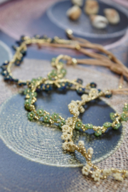 Beaded Multi Flowers Bracelet/ Anklet  Emerald Bees