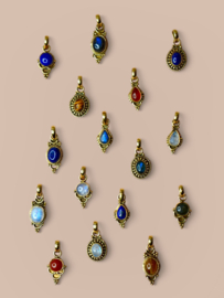 Boho Oval Gemstone Pendant Brass