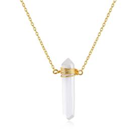 Quartz Crystal Bullet Necklace Gold Vermeil