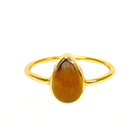 Rain Drop Tiger Eye Ring Gold Vermeil