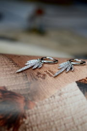 Feather Hoop Earrings - Zirconia - Sterling Silver Oorbellen