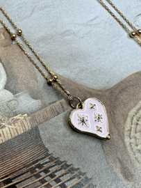 Pink Milky Way Heart Necklace Gold Plated