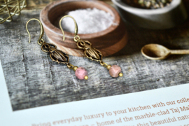 Brass Beetle Earrings Pink
