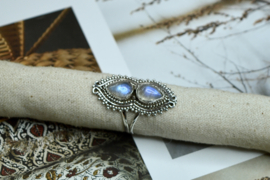 Rainbow Moonstone 2-Stone Ring Sterling Silver
