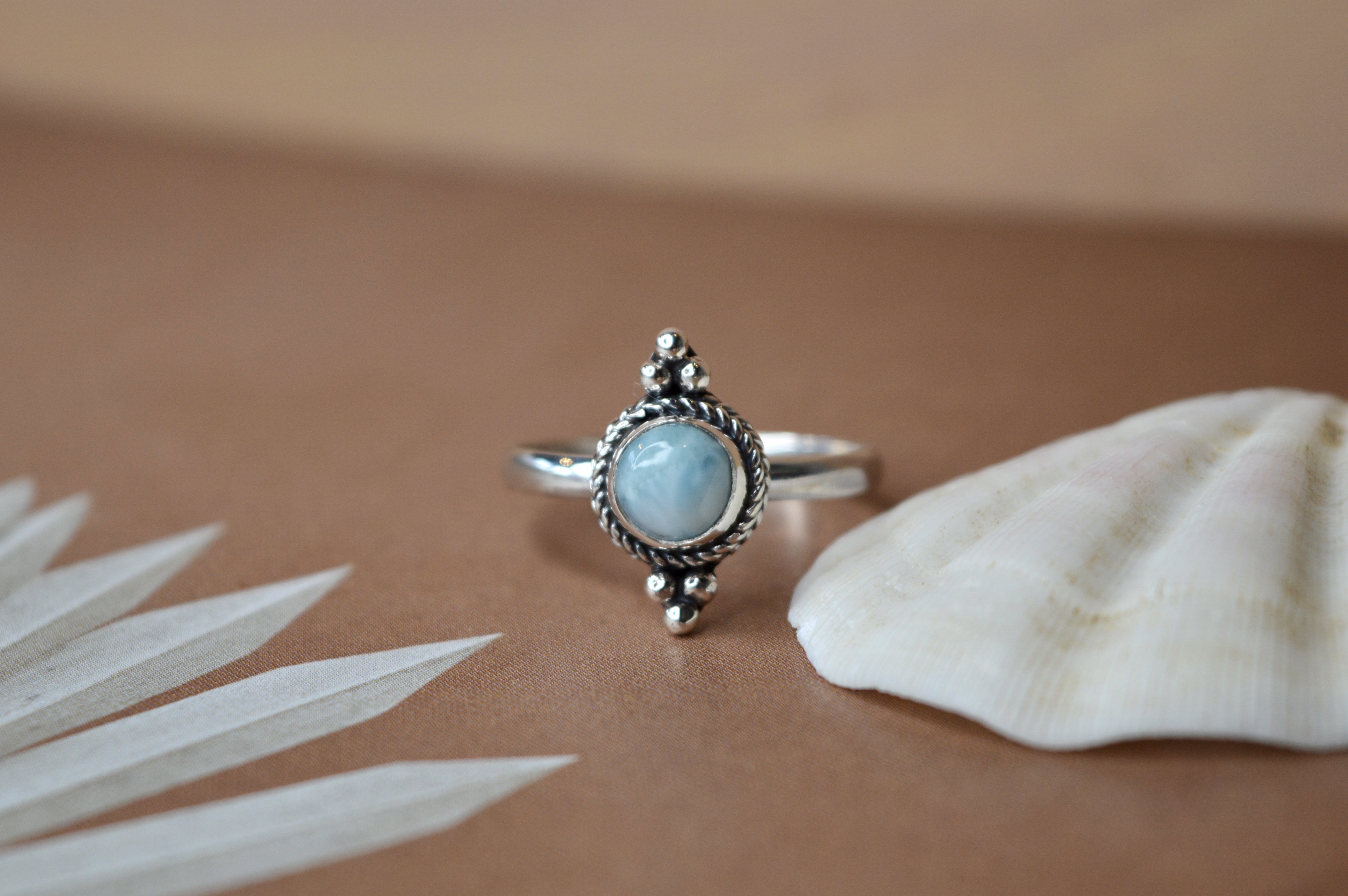 Double Dotted Larimar Ring Sterling Silver