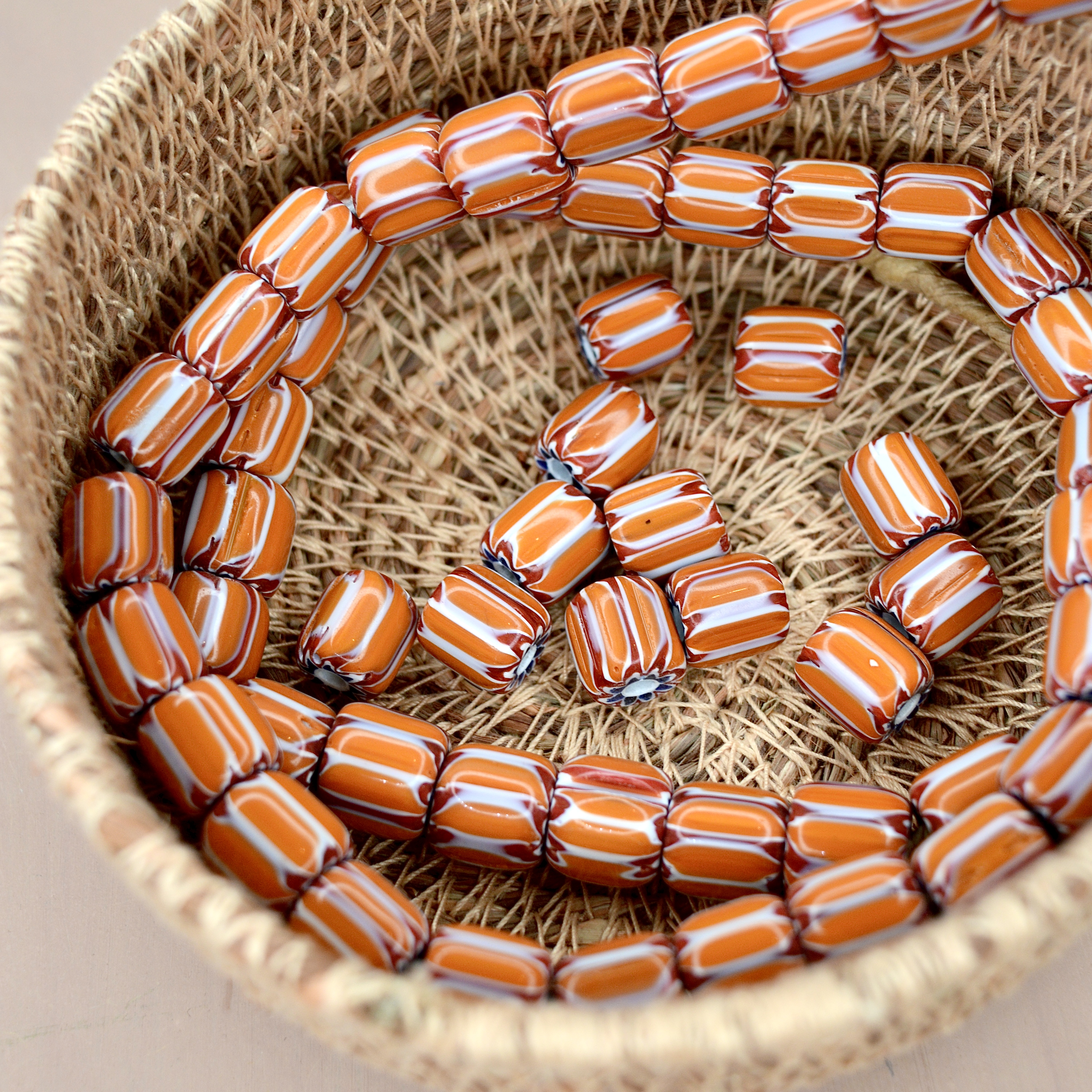 Nepalees Lampwork Kraal Chevron Oranje (1x)