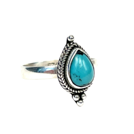 Turquoise Teardrop Ring Sterling Silver 16.5