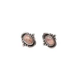 Rhodonite Tiny Dots Oval Studs Sterling Silver Oorstekers