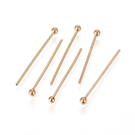 Kettelstaafjes RVS Goud 30x0,7 mm, ±18st.