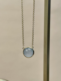 Round Blue Chalcedone Necklace Gold Vermeil