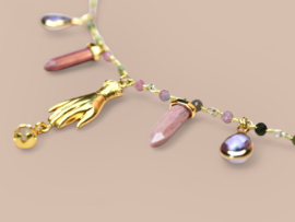Gemstone & Hand Charm Necklace Gold Plated
