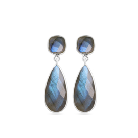 2-Stone Labradorite Sterling Silver Earrings /  Edelsteen Oorbellen