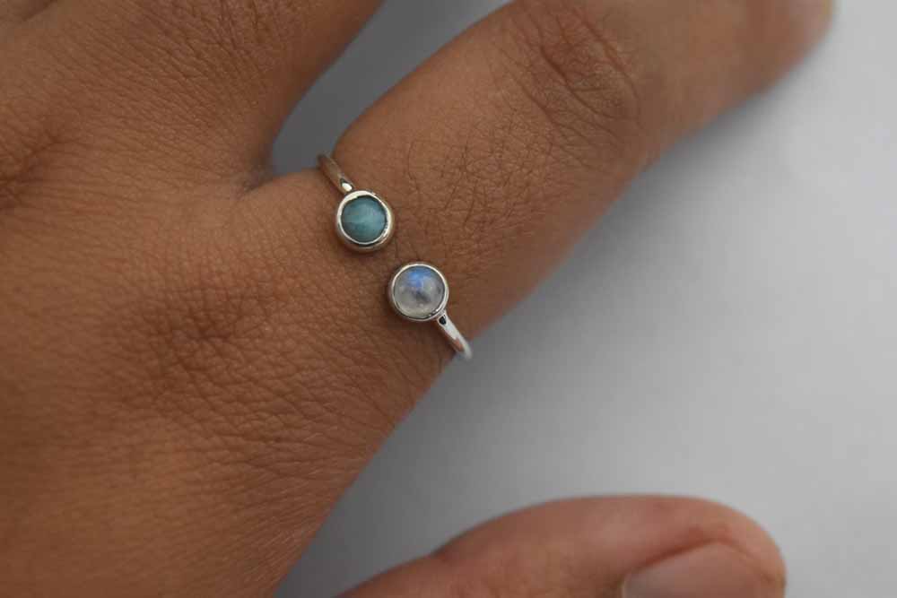 2-Stone Ring Larimar & Moonstone Sterling Silver