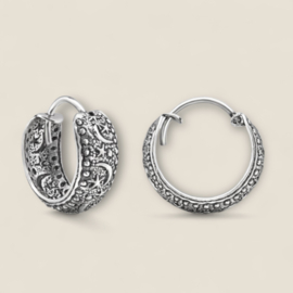 Moon & Star Bali Hoops Sterling Silver