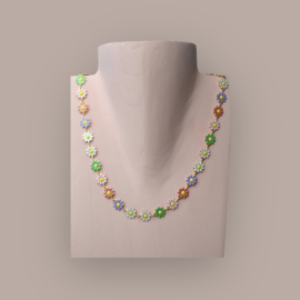 Multi Color Daisy Charm Necklace Gold Plated