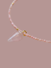 Roze Opaal en Rozenkwarts Schelp Ketting - Gold Vermeil