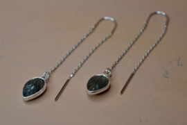 Mystic Leaf Labradoriet Earchains - Silver Plated