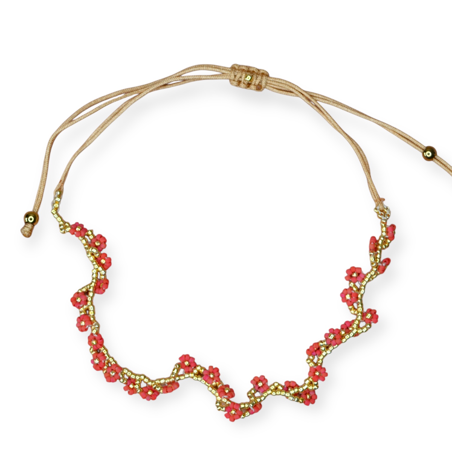 Beaded Multi Flowers Bracelet/ Anklet  Cherry