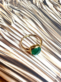 Square Green Onyx Ring Gold Vermeil