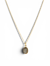 Labradoriet Luna Ketting – Stainless Steel Goud