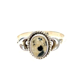 Tiny Oval Dalmatian Jasper Ring Sterling Silver